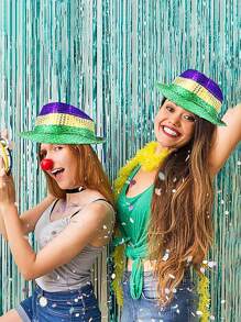 3pcs Mardi Gras Sequin Hats And Sequin Bow Ties, Sunglasses Or Sequin Suspenders Integrate People With Mardi Gras Party Costumes For Men And Women Cosplay Accessories In Green, Yellow, And Purple Prom - Multicolor - View 4