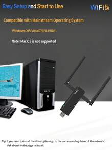 KOSKY Adaptateur WiFi USB sans fil | WiFi 5 | Bande double | 1200 Mbps | 802.11ac | 2* Antenne SMA externe | 2,4 GHz et 5,8 GHz | USB 2.0 | Boostez votre vitesse Internet avec l'adaptateur WiFi USB sans fil 1200 Mbps