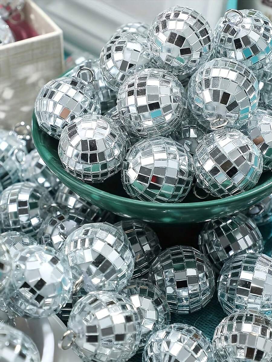 10pcs/20pcs Disco Balls Ornaments, Hanging Mini Disco Balls, Silvery Glass Bright Reflective Hanging Ball Ornament, 70s Disco Party Decor, Home Hanging Decoration Ornaments, Perfect For Holiday Parties And Events Backdrop - Silver - View 1