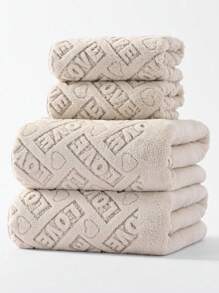 Coral Fleece Soft & Absorbent Quick-Dry Bathroom Set, Includes Bath Towel. Romantic LOVE Design, Suitable For Valentine's Day Gift. Jacquard Patterns Of Rose Or Butterfly. Lightweight And Convenient Bath/Hand Towel. Bathroom Decor, Home Decor. Bathroom Accessories. Autumn Home Decor. 1pc Towel Or Bath Towel, Best Gift For Loved Ones - Khaki - View 3