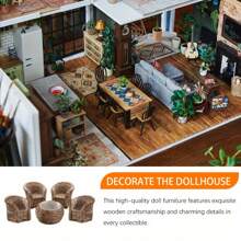 LIXUN 5 Pieces Miniature Bamboo Furniture Set, Resin Crafted Decorative Pieces, Home Decor Accessories Birthday - Multicolor - View 5