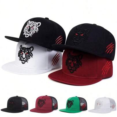 1 件装男士老虎刺绣棒球帽，时尚嘻哈风格户外可调节休闲帽，适合春秋旅行，海滩度假街头骷髅骨架
