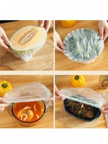 100 Pieces Pack SEALED PLASTIC FOOD WRAP Keep Fresh Lid, Kitchen Bowl Lid, Disposable PE Wrap - 2PCS - View 2