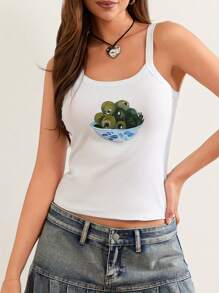 Summer Crop Tank Tops For Women Y2k Spaghetti Strap Cami Tops Graphic Tees Beach Vacation Tops Sleeveless Scoop Neck Camisole Slim Fit Tees Cute Going Out Tops For Teen Girls For Street Shopping Club Aesthetic Clothes - 白色 - 查看 3