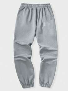 Plus Size Men's Fashionable Printed Casual Sweatpants - Grey - View 4