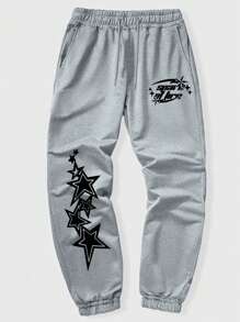 Plus Size Men's Fashionable Printed Casual Sweatpants - Grey - View 3