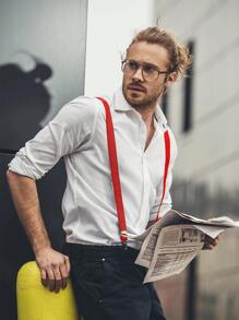 1pc Unisex Red Solid Color Adjustable 3-Clip Elastic Suspenders, Casual Suit Pants Accessory, Suitable As Valentine's Day Holiday Gift Halloween Accessories, Halloween Costumes Autumn-Winter Accessories Halloween Costume,Suitable For Teens, Youth,Men,Casual, Outdoor, Athletic, Vacation, Graduation Gifts, Birthday, Daily Wear - Red - View 4