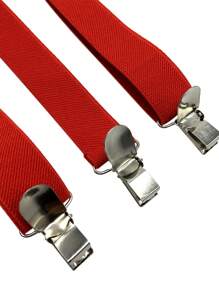 1pc Unisex Red Solid Color Adjustable 3-Clip Elastic Suspenders, Casual Suit Pants Accessory, Suitable As Valentine's Day Holiday Gift Halloween Accessories, Halloween Costumes Autumn-Winter Accessories Halloween Costume,Suitable For Teens, Youth,Men,Casual, Outdoor, Athletic, Vacation, Graduation Gifts, Birthday, Daily Wear - Red - View 7