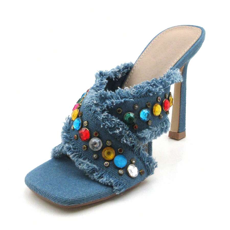 Women's Embellished Denim Mule With Jewels - Quần bò - Xem 1