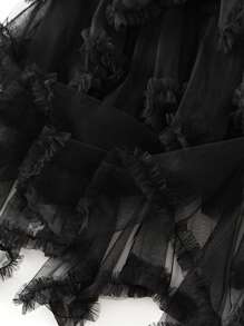 Women Layered Tulle Long Skirt, Fashion High Waist Solid Color Frill Trim Ruffle Midi Skirt - 黑色 - 查看 4