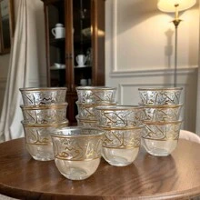 12 Peças Conjunto de Xícaras de Café de Vidro, Jogos de Chá. Lavagem Manual Apenas Cerâmica, Reutilizável, Isolado, Multiuso, Utensílios de Bebida com Padrão Dourado, Decoração de Cozinha Vintage. Xícaras Minúsculas Europeias Árabes para Adultos, Amantes de Chá, Amantes de Café, Mulheres, Homens. Xícaras de Chá Perfeitas para Restaurantes, Banquetes, Festas, Casamentos, Festivais, Aniversários, Entretenimento de Convidados - Cor transparente - Visão 1