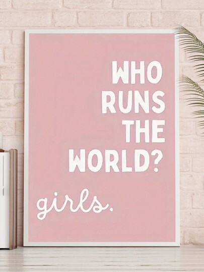 1PC Empowering Pink Canvas Wall Art – "Kto rządzi światem? Dziewczyny" Inspirujący plakat do salonu, sypialni, biura lub pokoju dla dziewcząt – Nowoczesna motywująca sztuka ścienna dla silnych kobiet i dziewcząt, bez ramki, opcjonalna rama