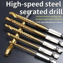 6pcs Wood Carpenter Saw Tooth Drill Perforated Flower Saw Tooth Drill Bits Hexagon Auger Twist Drill Bit Wood Drill Bit Saw Drill Combination, Iron Tooth Copper Thread