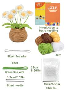 1 Conjunto Kit de Crochê Adequado para Iniciantes, Buquê Floral de Crochê Feito à Mão, Materiais para Plantas em Vaso de Tulipa e Girassol, Inclui Acessórios Básicos e Tutoriais