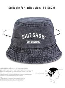 1pc Letter "SHITSHOW" Printed Washed Bucket Hat, Adjustable Outdoor Sun Protection Casual Hat Suitable For Spring, Autumn, Travel, Beach, Y2K Style For Young People - Bucket Hat - View 5