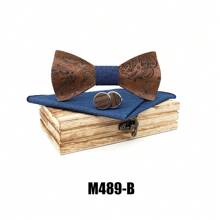 Wooden Bowknot Gravata 3D Paisley Design With Handkerchief And Cufflinks ,Wedding Groom Gift Butterfly For Men's Suit Shirt Necktie Jewerly Accessory