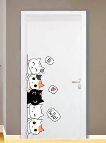 mama look 1 件可爱卡通小猫墙贴门贴花自粘式可移除墙壁艺术壁画适用于客厅、卧室、浴室 - 白色 - 查看 3