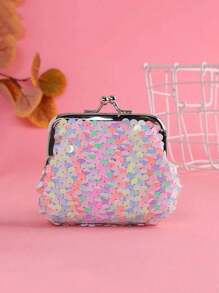 1pc Double-Sided Colorful Sequin Coin Purse, Metal Clip Wallet 3 Inch