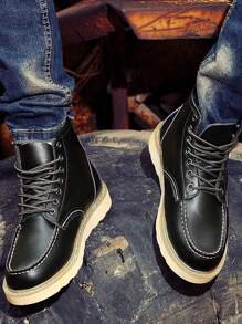 Giày bốt cổ cao cho nam, giày da chất lượng cao, giày thể thao ngoài trời thời trang, giày bốt cổ cao buộc dây cho nam có đế chống trượt - màu đen - Xem 2