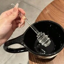 1pc Honey Dipper Multi-Functional Food Utensil, Honey Stirring Spoon, Creative Cute Glass Long Handle Coffee Jam Mixer,School Supplies
