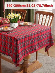 1 pieza Mantel de Navidad a cuadros vintage estilo americano, adecuado para cocina, comedor, sala de estar, decoración de fiesta navideña - Multicolor - Ver 32