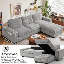 ASHOMELI 99" Convertible Sectional Sofa,L Shaped Couch,Multi-Functional Reversible Sofa With USB And Type-C Charging Ports, Storage Space, Breathable Fabric (Beige) - Màu xám đen - Xem 8