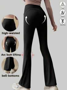 Women's Bootcut Yoga Pants, Lightweight Breathable Fitness Trousers, Slimming Sports Pants, Spring & Summer - Black - View 1