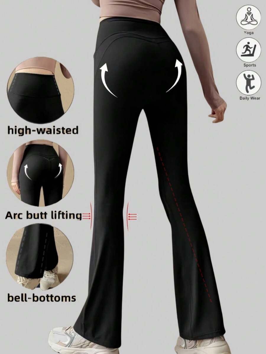 Women's Bootcut Yoga Pants, Lightweight Breathable Fitness Trousers, Slimming Sports Pants, Spring & Summer - Black - View 1