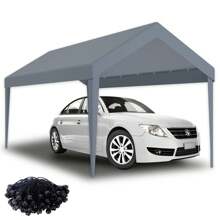 Binlin Heavy-Duty 10x20ft Waterproof Carport Replacement Canopy Cover With 72 Elastic Buckles - UV Protected White Tarp For Outdoor Shelter, Frame Is Not Included, White - Grey - View 1