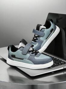 1 Pair Kids' Mediterranean Style Leather Low-Top Flat Casual Shoes With Hook And Loop Closure, Comfortable, Lightweight, Non-Slip, Suitable For All Seasons