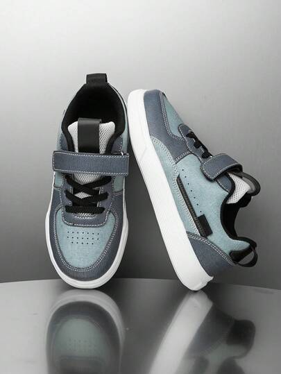 1 Pair Kids' Mediterranean Style Leather Low-Top Flat Casual Shoes With Hook And Loop Closure, Comfortable, Lightweight, Non-Slip, Suitable For All Seasons