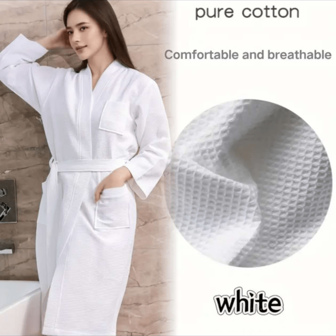 1 件男女通用现代华夫格图案浴袍 - 超柔软、吸水、太空主题格子图案长袍、针织面料、280 克/平方米 - 均码，宽松男女通用浴袍，适合作为感恩节返校礼物