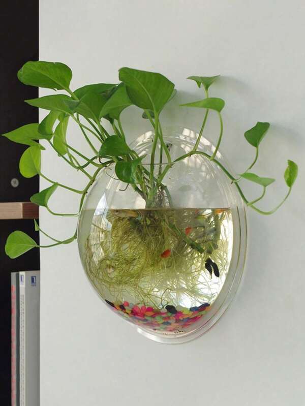 1PC Transparent Wall Hanging Planter, Green Orchid Planter With Patch, Rustic Style Simple Wall Planter, Hydroponic Wall-Mounted Fish Tank Creative Wall Decorations, Living Room Dining Room Bedroom Wall Hangings