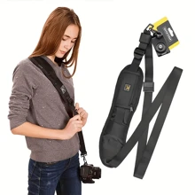 Premium SLR Camera Strap With Quick Release Plate - Comfortable, Shoulder Belt For Canon, Nikon, For - Secure Metal Lock Buckle & Anti-Slip Rubber Pad - Black - View 3