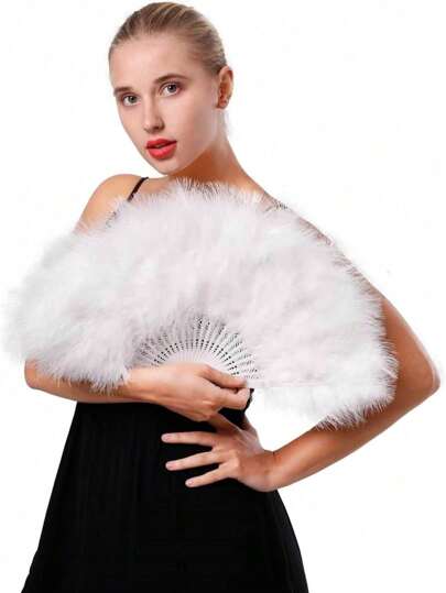 1 pièce Eventail à plumes vintage, Eventail pliant de style années 1920 convenant pour le costume, la danse, le thé, la décoration de mariage
