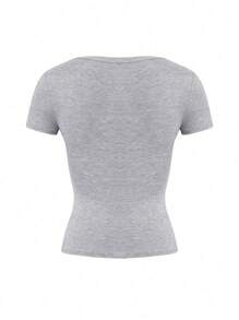 Vaiaye Women's Summer V-Neck Short Sleeve Solid Color Slim Fit Sexy Waisted Y2K T-Shirt, Suit For Exercise And Fitness, Daily Wear