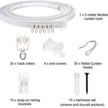 Curtain Track With Accessories, Curved Track Bendable Curved Curtain Track With Accessories Curtain Track Ceiling Flexible Bendable Ceiling Bracket For Curtain Rod With Track Curtain System, Room Divider Ceiling Curtain Rod RV Curtain Ceiling Track - 白色 - 查看 3
