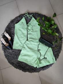 HELENA PREMIUM TAILORED SET, FRONT AND BACK TIES.  ÁRBORA ELEGANCE... - verde menta - Ver 4