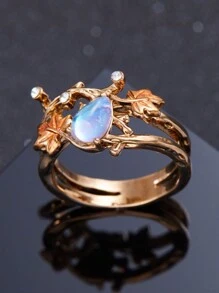 1 PC Niche Vintage Design Tree Branch Maple Leaf Double Layer Ring Ladies Light Luxury Holiday Party Jewelry Gifts - Ring - View 2