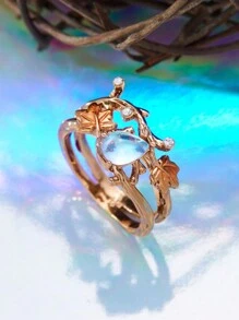 1 PC Niche Vintage Design Tree Branch Maple Leaf Double Layer Ring Ladies Light Luxury Holiday Party Jewelry Gifts - Ring - View 3