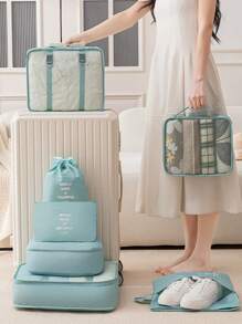 9pcs~1pc Travel Toiletry Bag Set, Portable Organizing Kit Includes Clothing Bag, Underwear Bag, Shoe Bag, Digital Product Storage Bag, Drawstring Pouch, Breathable Mesh Bag, Toiletry Bag, Cosmetic Storage Bag, Large Capacity Makeup Organizer Makeup Case, For Lipstick, Brush, Skincare, Mobile Phone, Coin, Small Items, For Home, Gift, Vacation And Festival Halloween Christmas Multifunctional Use