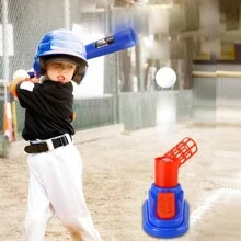 Conjunto de béisbol para niños, 1 bate ajustable y 1 lanzador de pelota con 3 pelotas, juego familiar para interior/exterior, excelente para regalo de Acción de Gracias/Navidad, color azul, material de PP