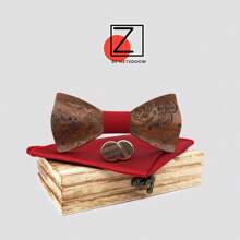 Wooden Bowknot Gravata 3D Paisley Design With Handkerchief And Cufflinks ,Wedding Groom Gift Butterfly For Men's Suit Shirt Necktie Jewerly Accessory