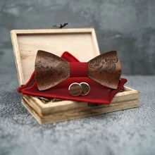 Wooden Bowknot Gravata 3D Paisley Design With Handkerchief And Cufflinks ,Wedding Groom Gift Butterfly For Men's Suit Shirt Necktie Jewerly Accessory