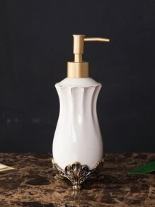 1 Chai đựng dung dịch tắm bằng gốm, họa tiết hoa diên vĩ phong cách Châu Âu, phụ kiện phòng tắm, quà tặng Valentine/Giáng sinh, trang trí nhà vệ sinh, trang trí phòng tắm, trang trí mùa thu, trở lại trường - Màu be - Xem 2