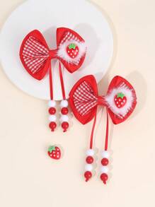 2个/4个可爱小熊蝴蝶结发夹，带棕色流苏，适合幼儿女孩佩戴 - 彩色 - 查看 8