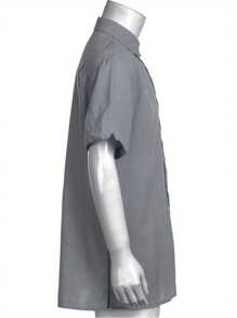 Mens Casual Loose Tops For Summer Linen Short Sleeve Shirt Turndown Collar Button Down Dress Shirt - Grey - View 3