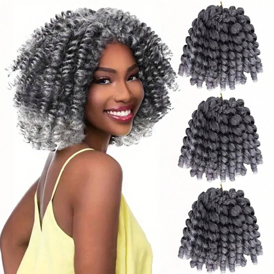DWNSEN 3Packs 2X Ringlet Wand Curl 8Inch Jamaican Bounce Crochet Hair Synthetic Crochet Braids Hair Extensions Crochet Braiding Hair 24 Roots (8Inch (Pack Of 3) - Xám - Xem 1