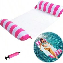 Hamaca flotante inflable 2 en 1 que incluye un cómodo colchón de malla de poliéster ideal para relajarse en la piscina o el agua. Incluye bomba de aire (color de la bomba de aire aleatorio)
