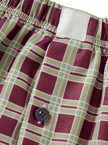 Womens Plaid Print Shorts Elastic Low Waist Button Front Lounge Shorts Boxers Streetwear - 咖啡棕 - 查看 7
